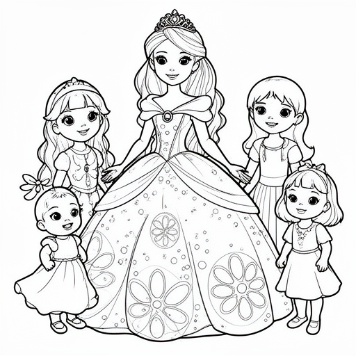 1 prinsesse med 2 piger og 1 dreng og 1 baby og 1 lille pige