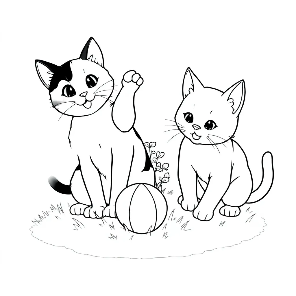 2 kissaa leikkii yhdessä, joista 1 on kalikissa