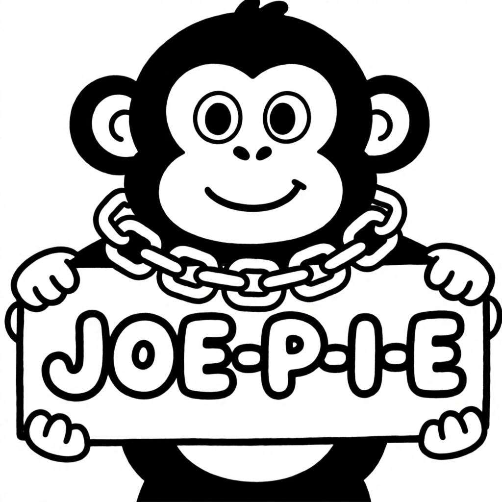 Małpa z tekstem w postaci złotego łańcuszka