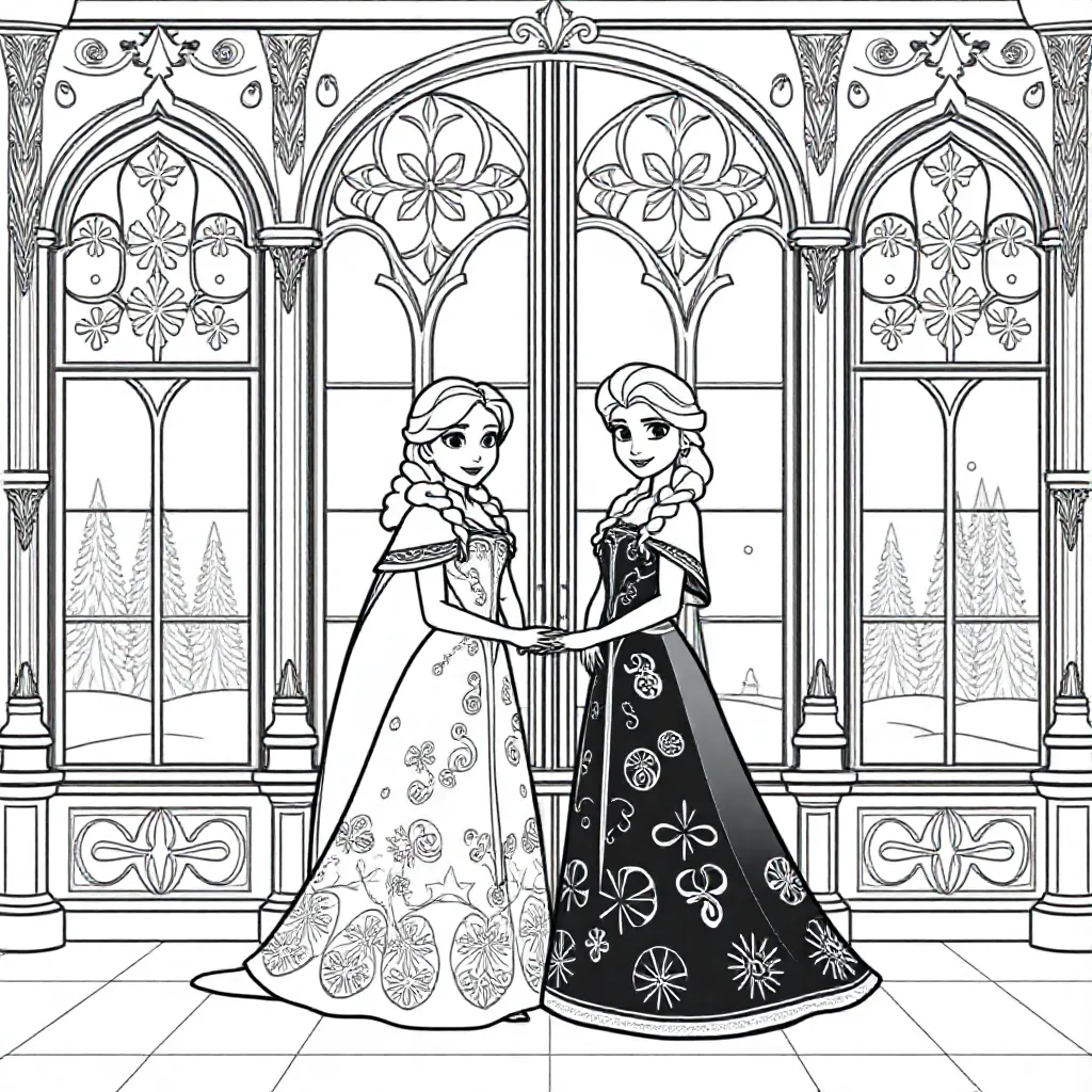 Anna and Elsa From Frozen In A castle