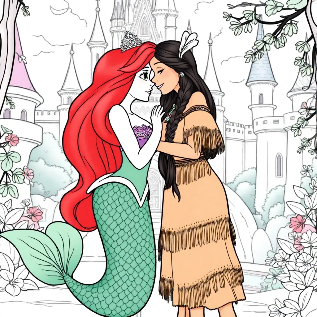 Ariel kissing Pocahontas