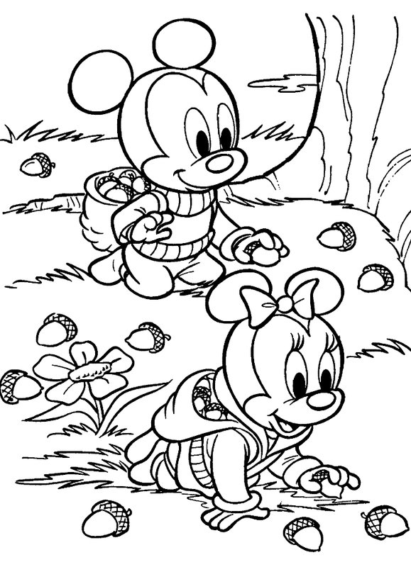 Baby Minnie Mouse Mickey Collecting Acorns
