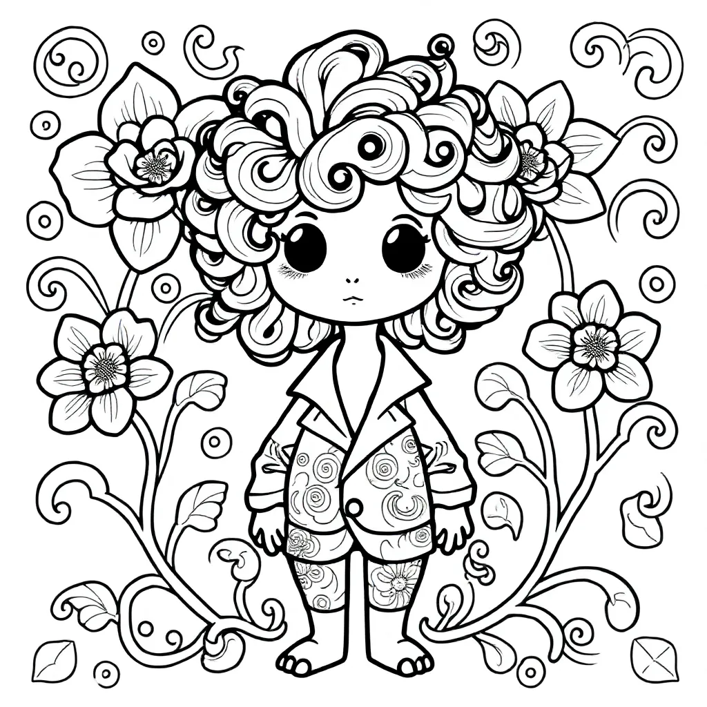 Paha ilman silmiä ja kasvoja, kiharat hiukset ja vartalo