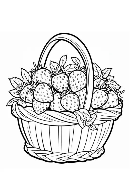 Basket With Strawberries With Leaves