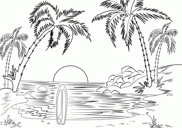 Beach Palm Trees Surfboard