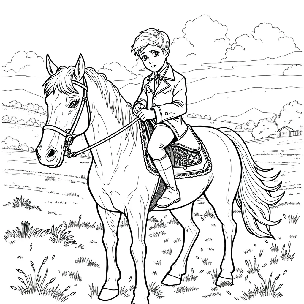 Blond Boy On A Horse with Riding Boots