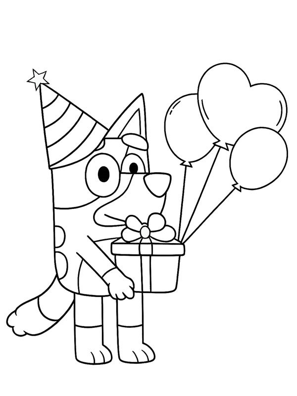 Bluey con un regalo