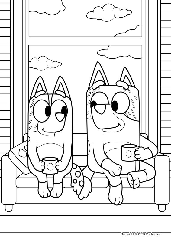 Bluey mamma e papà bevono caffè