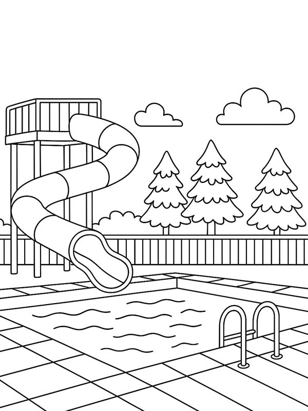 Outdoor swimming pool with slide