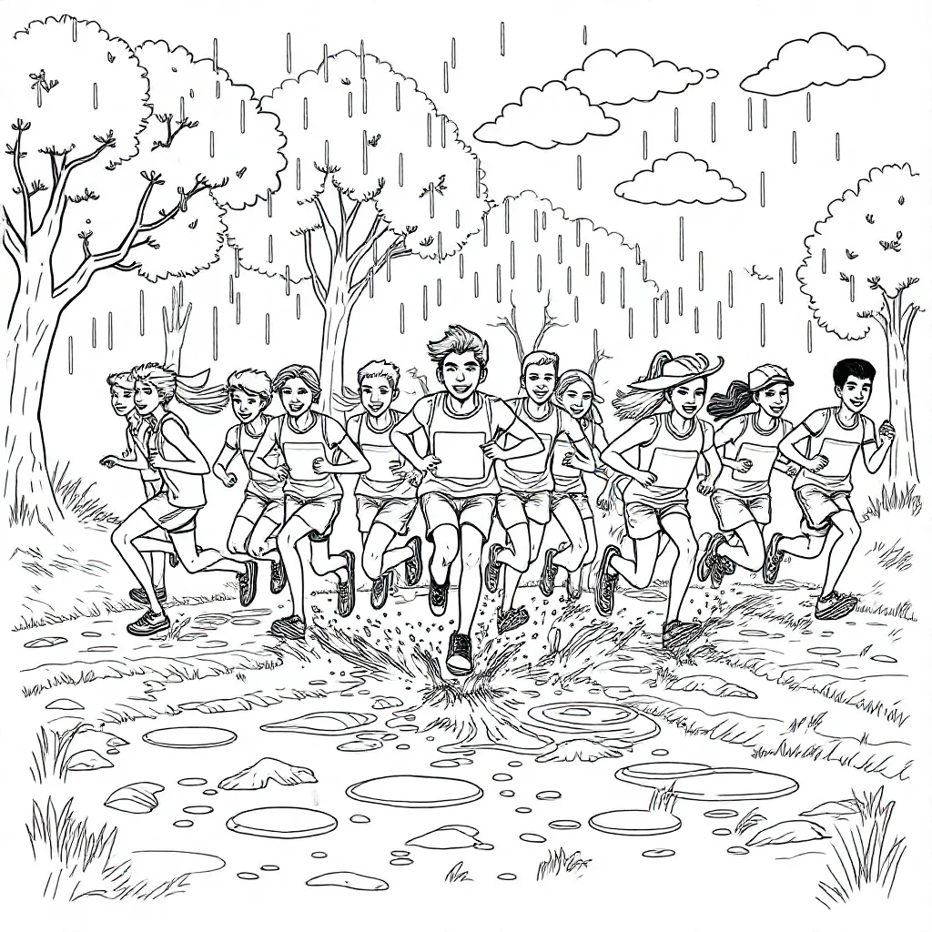 Cross Country Running with All People Where The Ground Is Mud and It's Raining