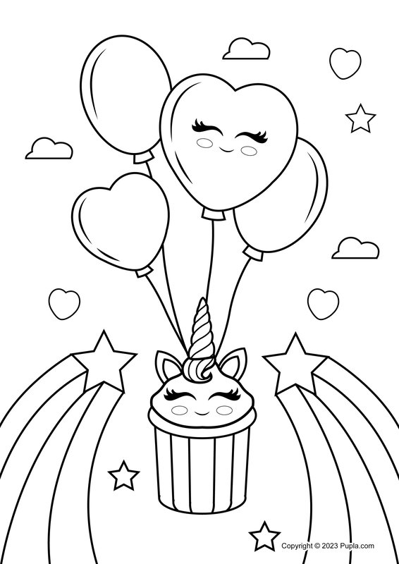 Cute Unicorn Cupcake And Balloons