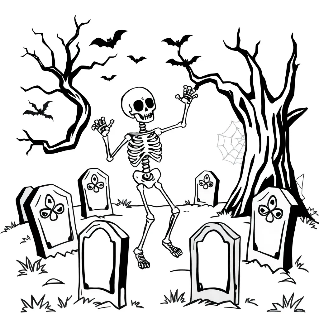 Dancing Skeleton Halloween Creepy Graveyard Spider Webs