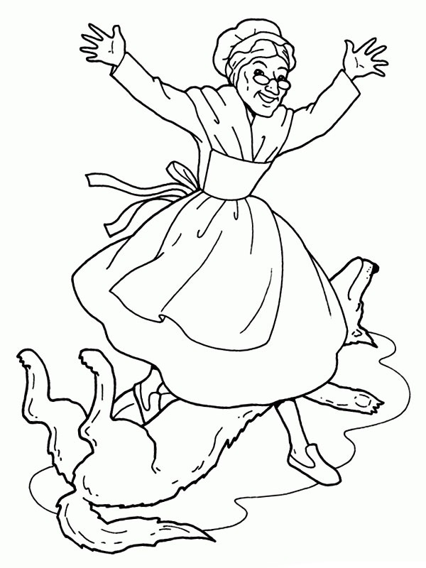 De grootmoeder van Roodkapje er gered