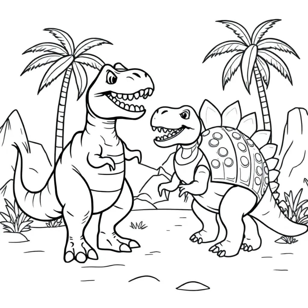 Dinosaurier T-Rex kämpft mit einem Ankylosaurus