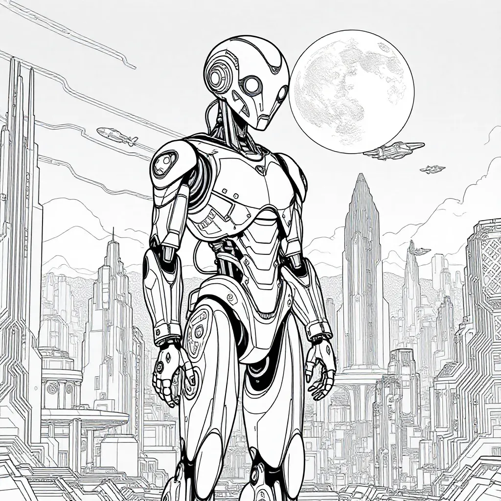 Robot in città futuristica