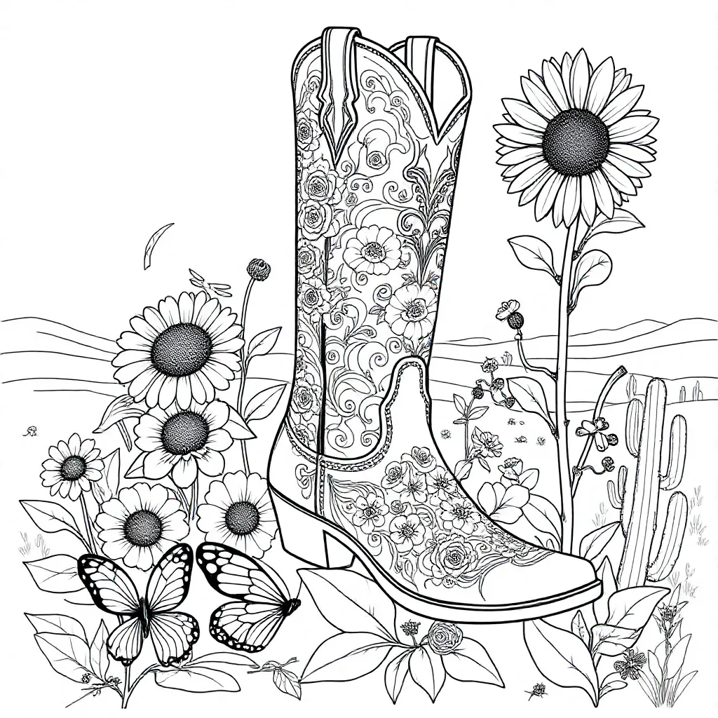Une botte de cowboy avec des fleurs