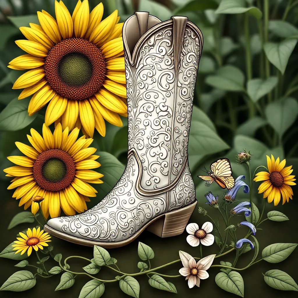 Une botte de cowboy avec des fleurs