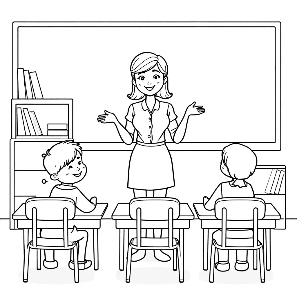 Een klaslokaal met kinderen een een jonge juf