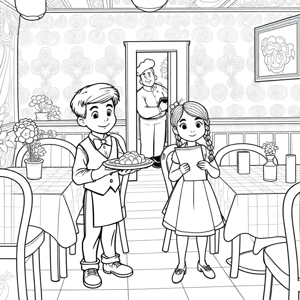 Een lege van allemaal kinderen die bedienen in een restaurant