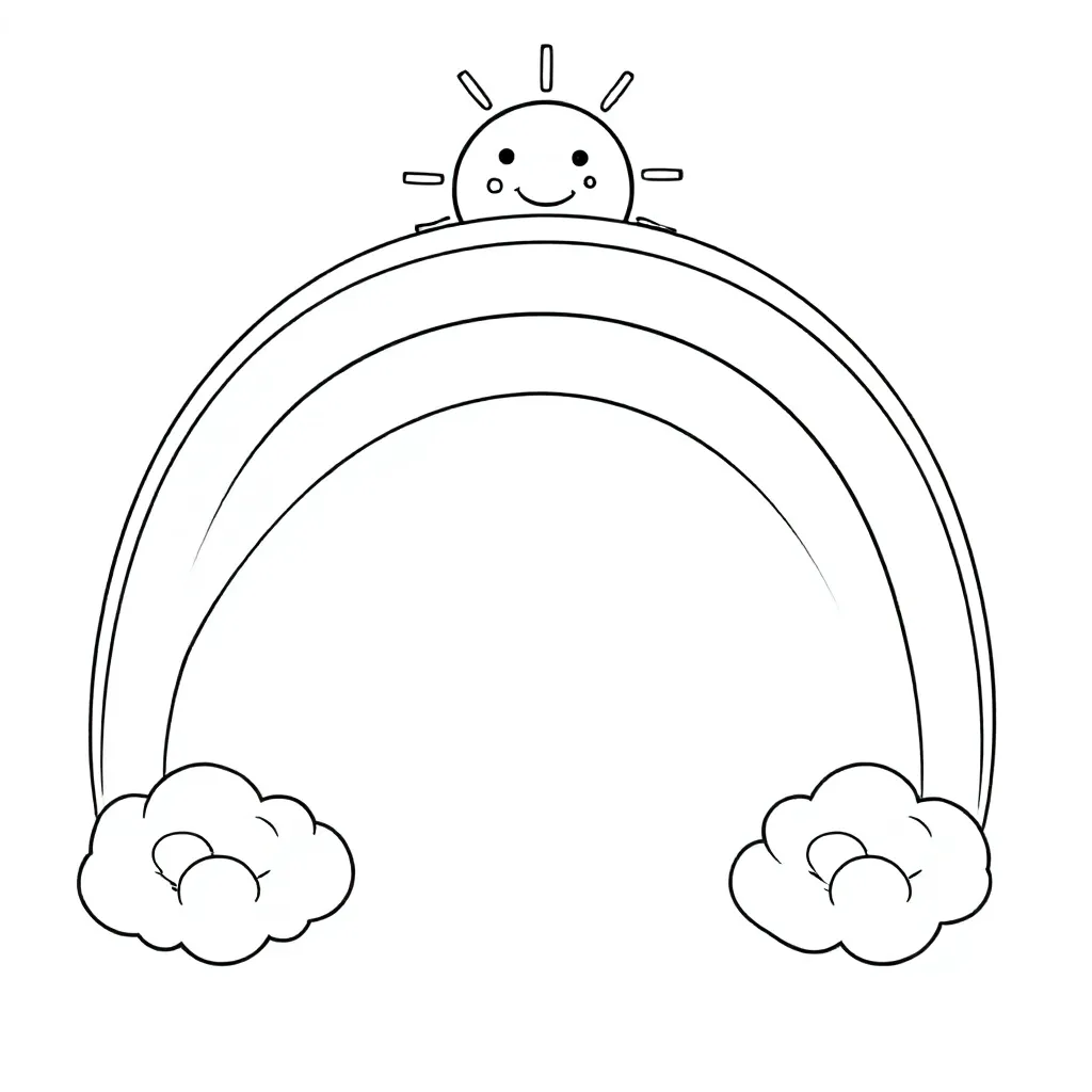 Ein magischer Regenbogen mit Wolken und Sonnenstrahlen