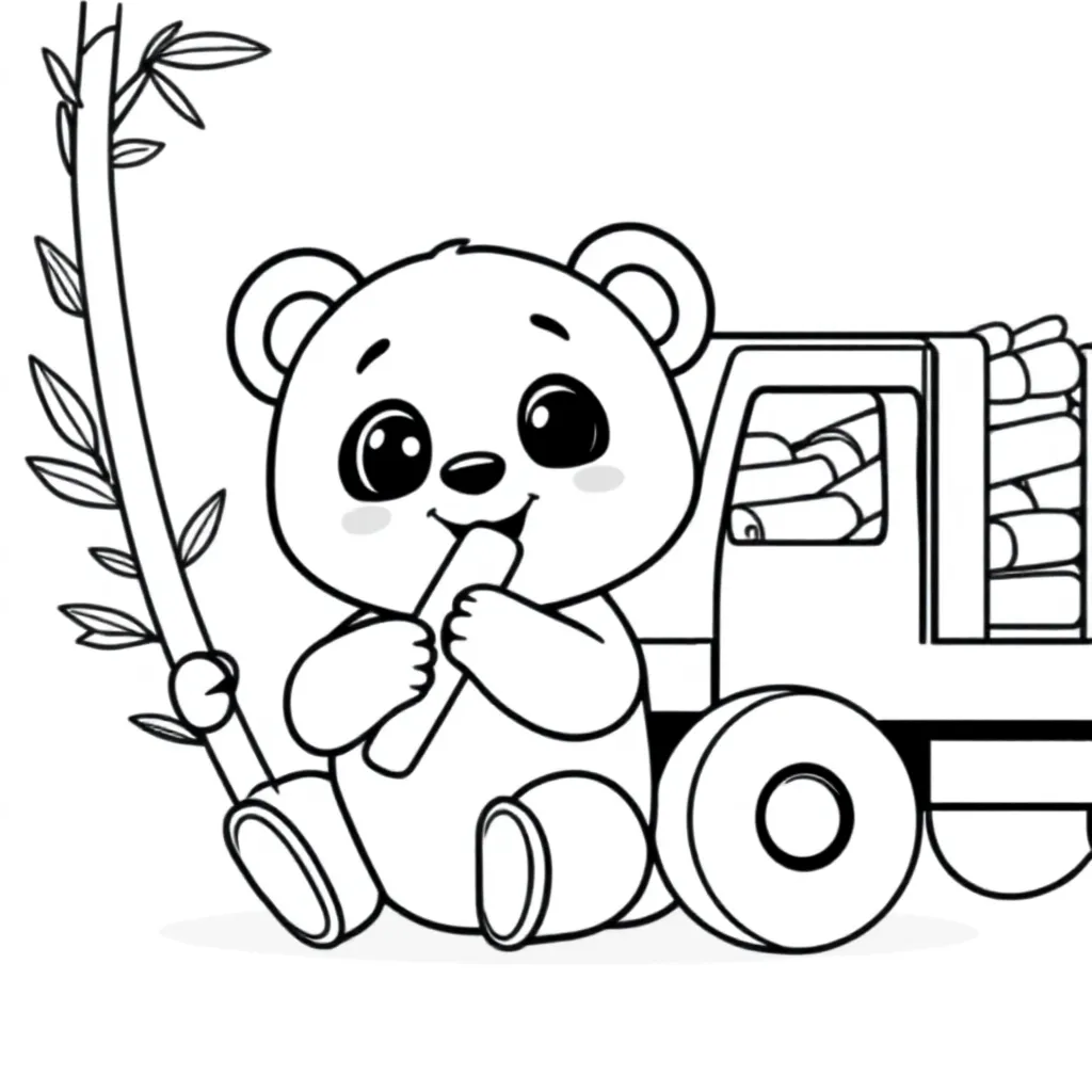 Urocza panda zjada ogromną ilość bambusa z ciężarówki