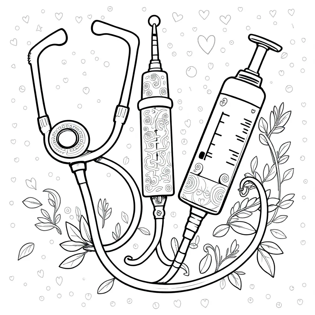 Et stetoskop med en sprøjte og iltslange