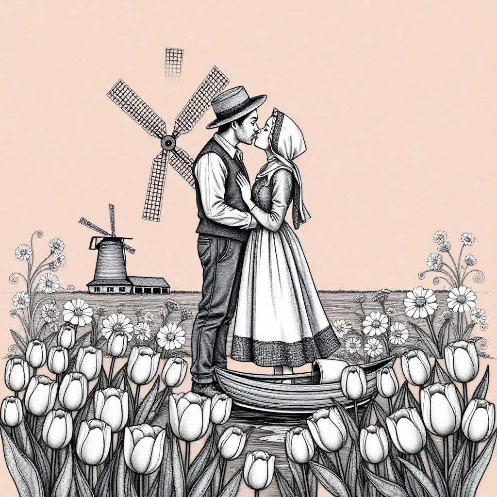 Een traditioneel Dutch kissing couple