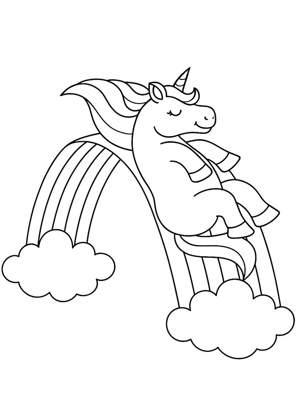 Enhjørning glider over regnbuen