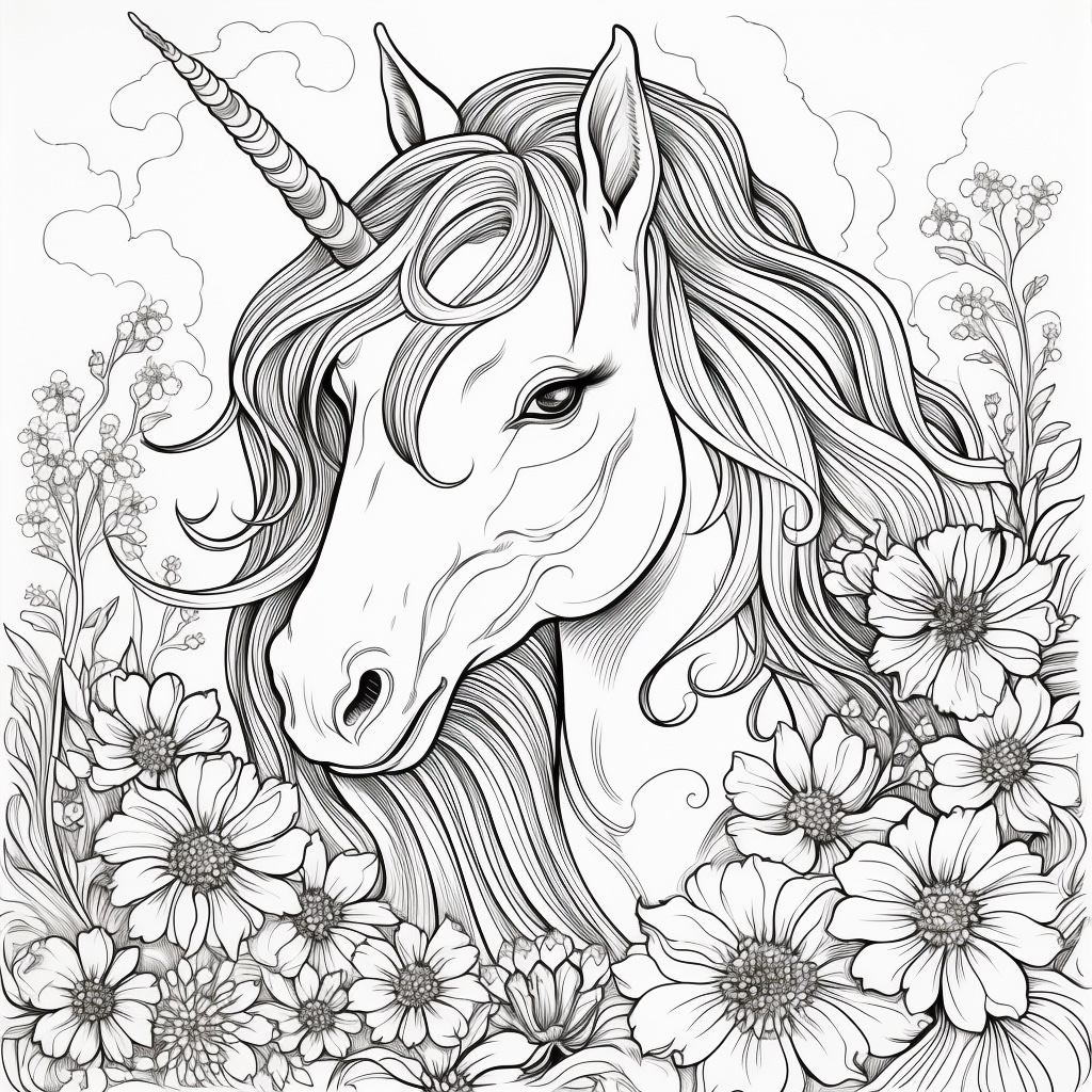 Enhjorning med blomster