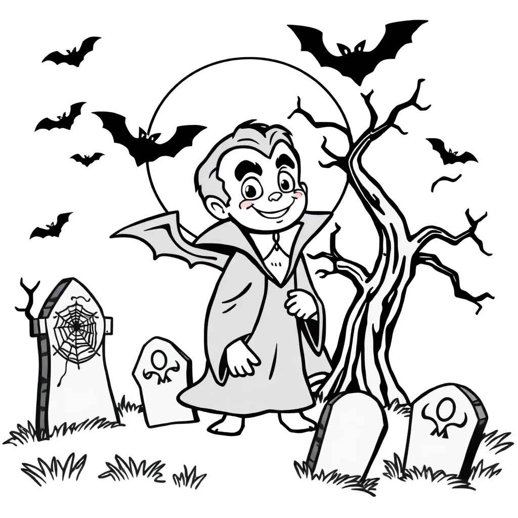 Scary Vampire Creepy Graveyard Full Moon Bats Halloween