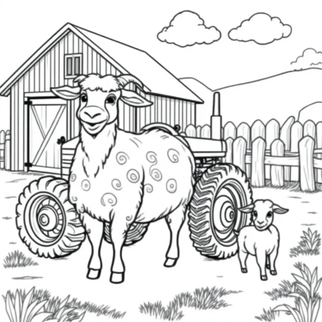 Farma kóz z traktorem
