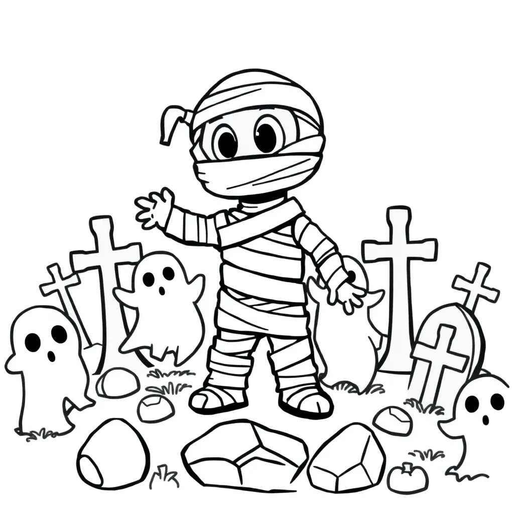 Halloween-Gruseliger Mumie-Friedhof-Cartoon-Stil