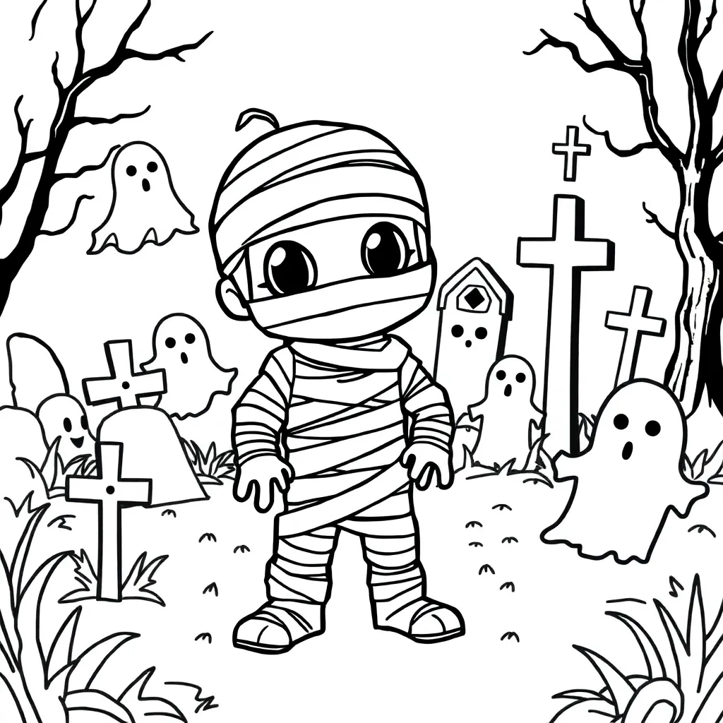 Halloween-Gruseliger Mumie-Friedhof-Cartoon-Stil