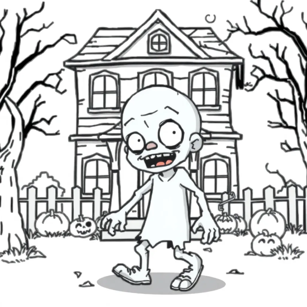 Halloween Creepy Zombie Haunted House Cartoon Style