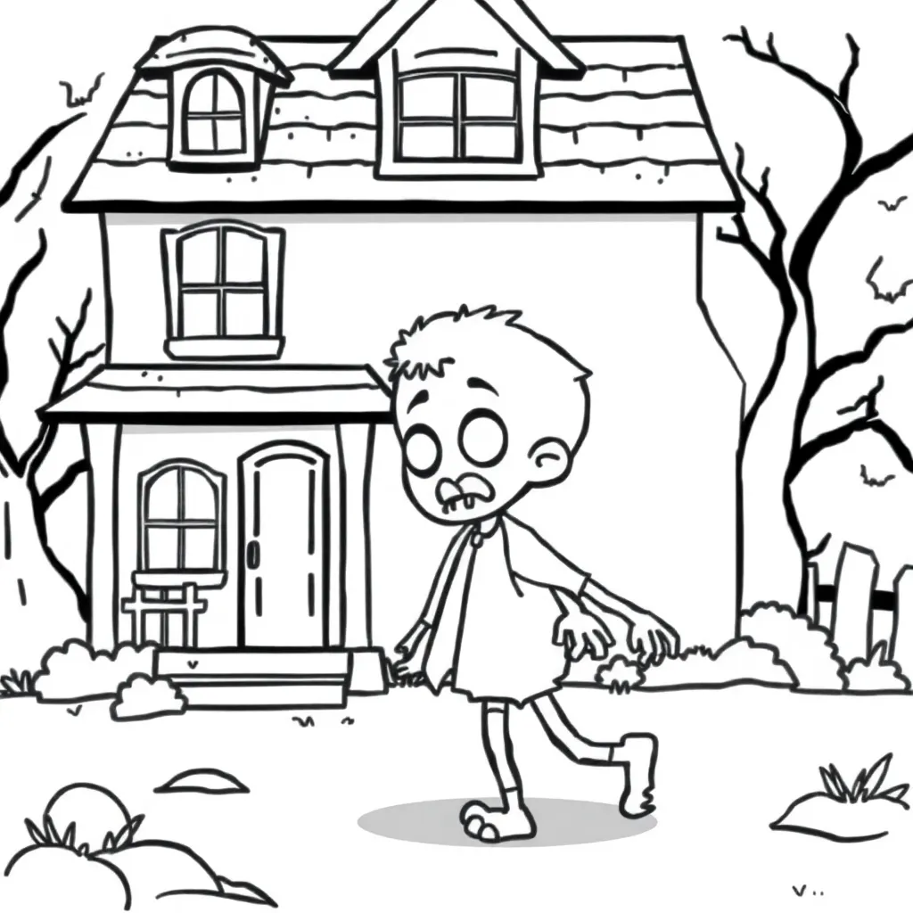 Halloween Creepy Zombie Haunted House Cartoon Style