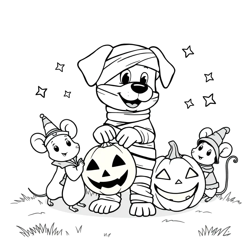 Halloween-Hundemumie-Mäuse-Kürbis