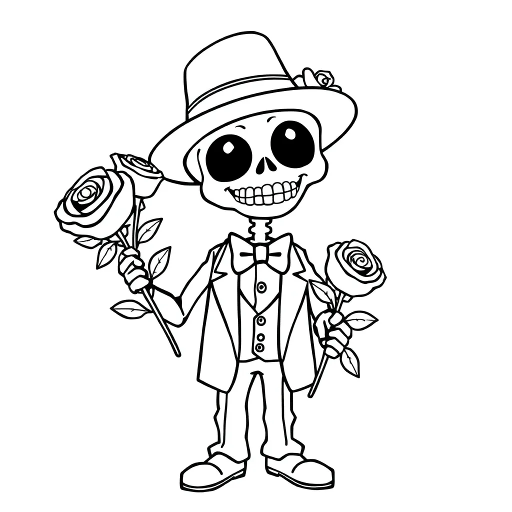 Halloween-Kawaii-Skelett-Rosen im Cartoon-Stil