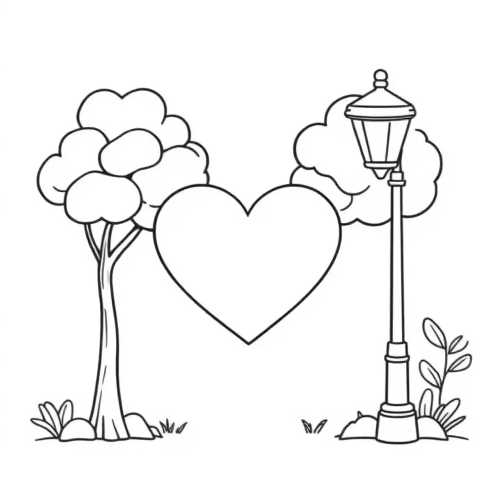 Coeur, un arbre et une lampe