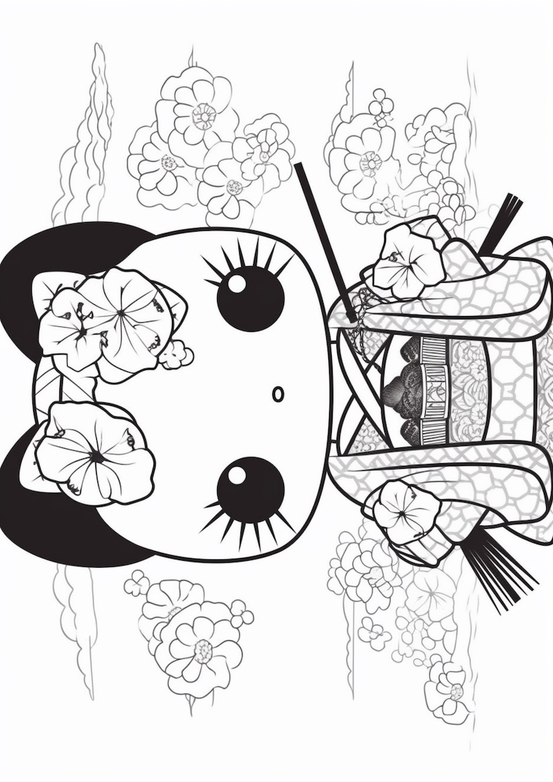 Hello kitty blandt blomsterne