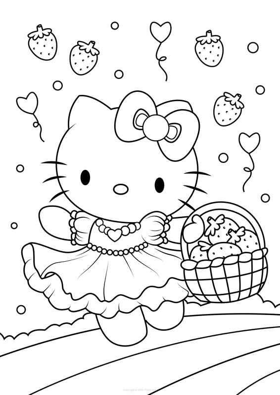 Hello Kitty Con Un Cesto Di Fragole