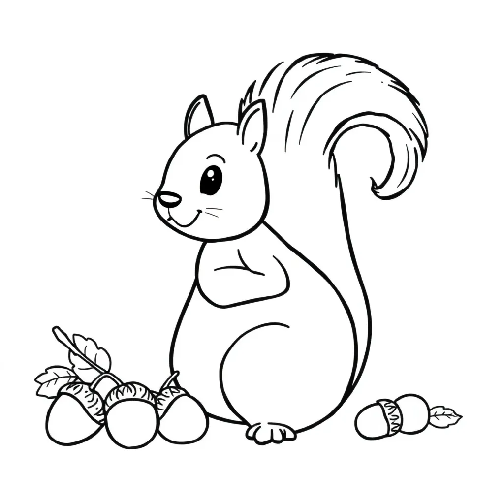 Autumn Squirrel Leaves Acorns Cute