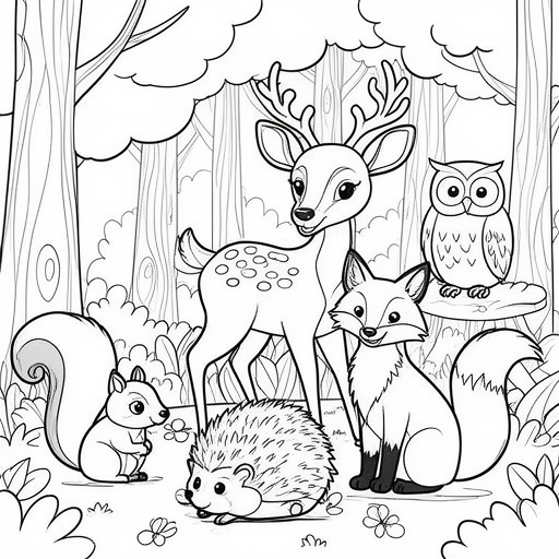 Cervo scoiattolo riccio foresta volpe gufo