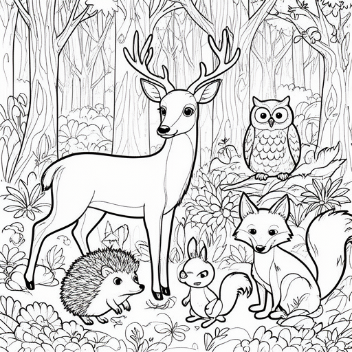 Cervo scoiattolo riccio foresta volpe gufo