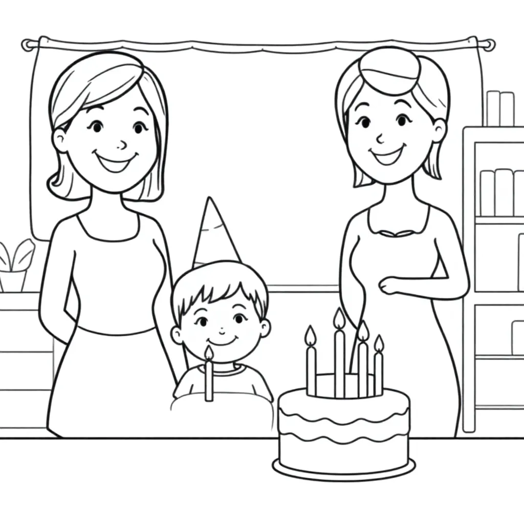 Lärare och småbarn firar födelsedag i klassen