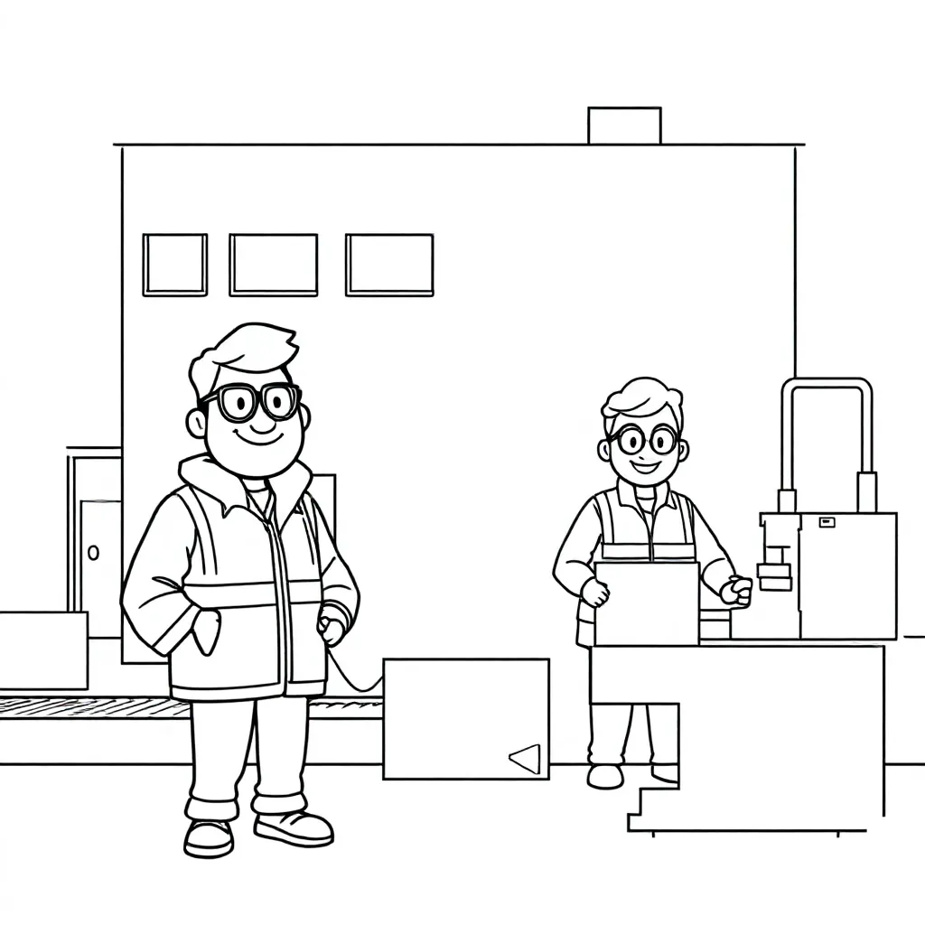 Papkasser Fabrik med arbejdere, der bærer en sikkerhed