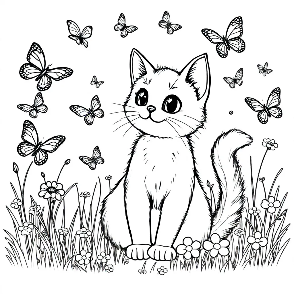 Gato y mariposas