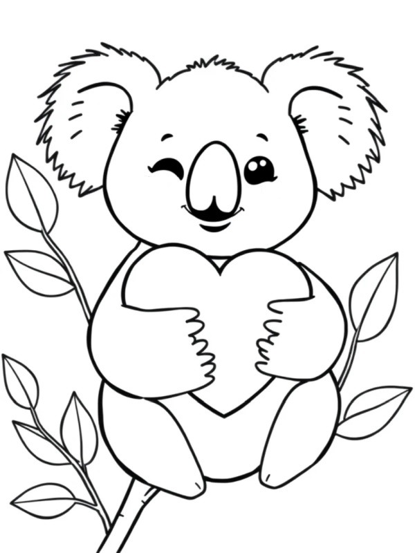 Koala kawaii tenant un coeur