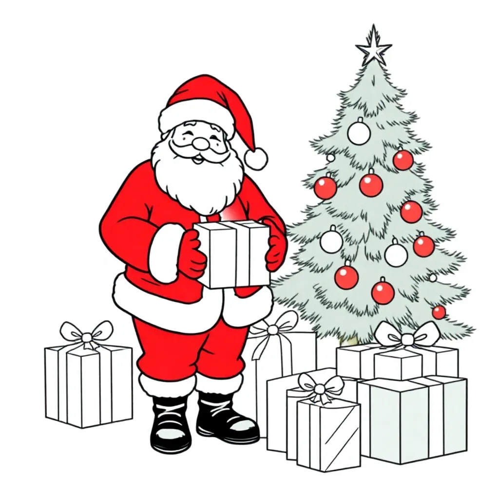Babbo Natale, albero di Natale, caffè, chicchi di caffè, regali