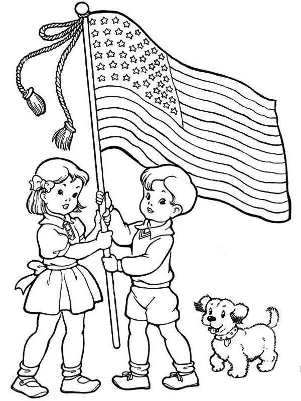 Børn holder de vlag af Amerika enorme