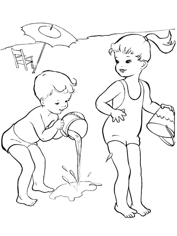 Children play with water